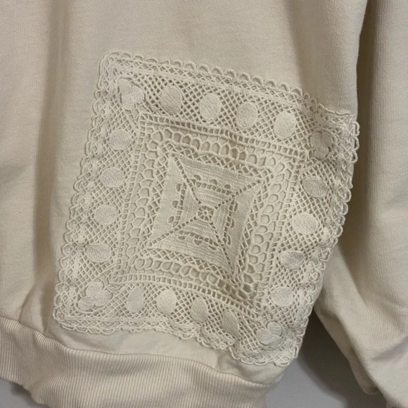 Cream Crochet Lace Patch Sweatshirt - Picture 4 of 12